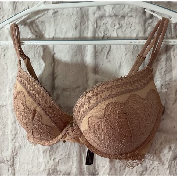 Victoria's Secret Bombshell Lace Push-up Plunge Bra 32 DD Mauve - Picture 1 of 6